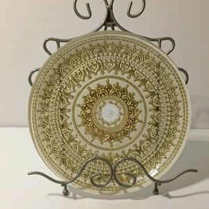 Turkish Hand Made Clear Glass With Gold Plate With Gold Lace Design 8.5”